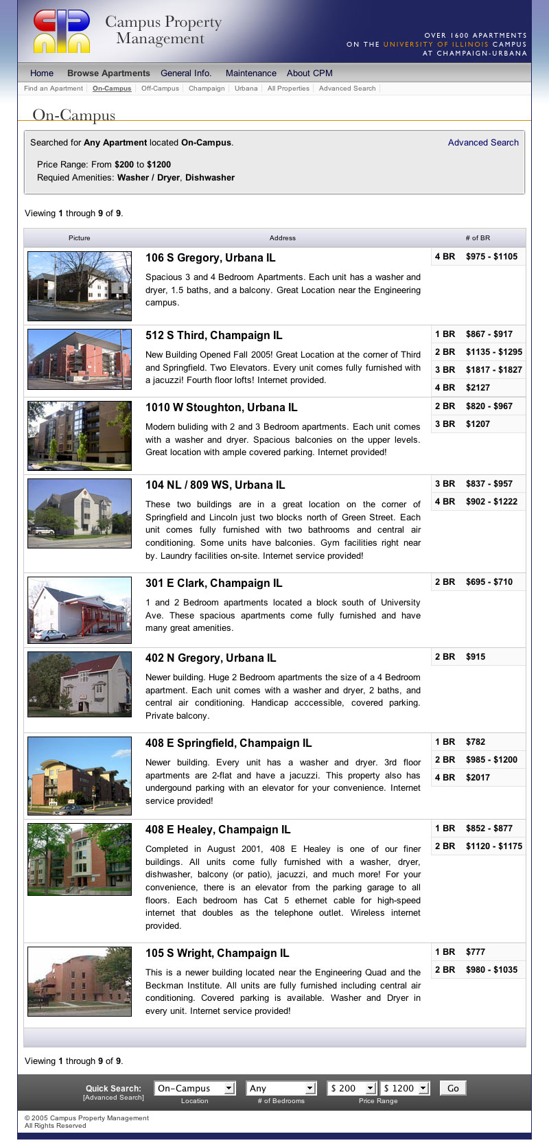 Screenshot of the Apartment Listings